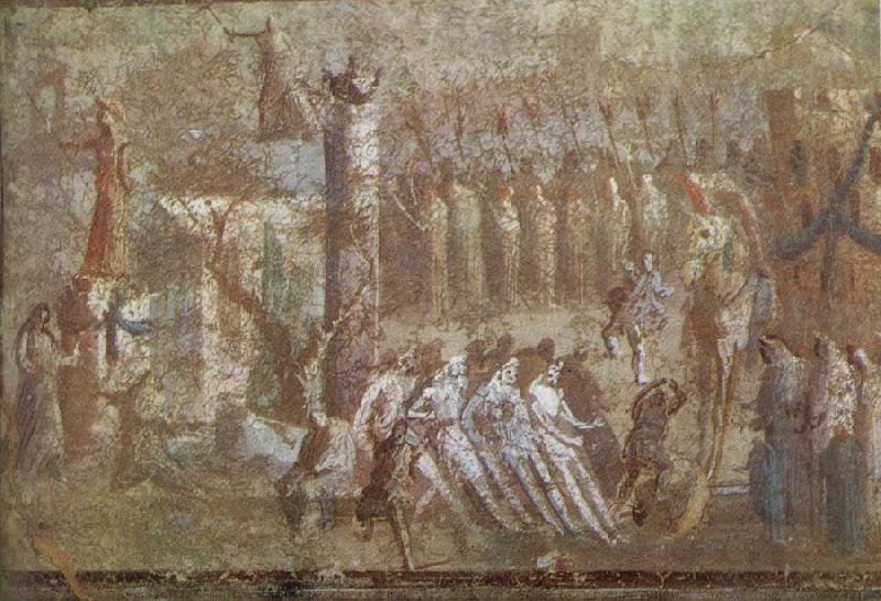 unknow artist Wall painting from Pompeii showing the story of the Trojan Horse